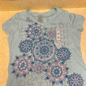 Teal with pattern shirt and gems